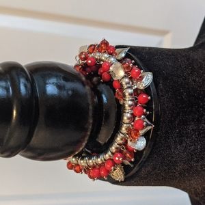 Heart Charmed Bracelet (Valentine's) w/Red Beading & Silver Designed Charms